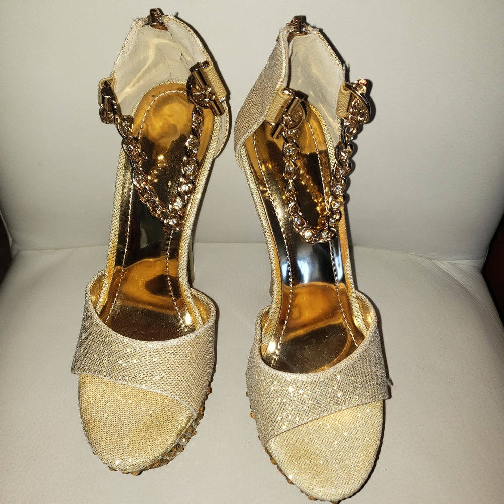 ***SOLD*** Metallic Gold Rhinestone platform heels - Picture 5 of 8